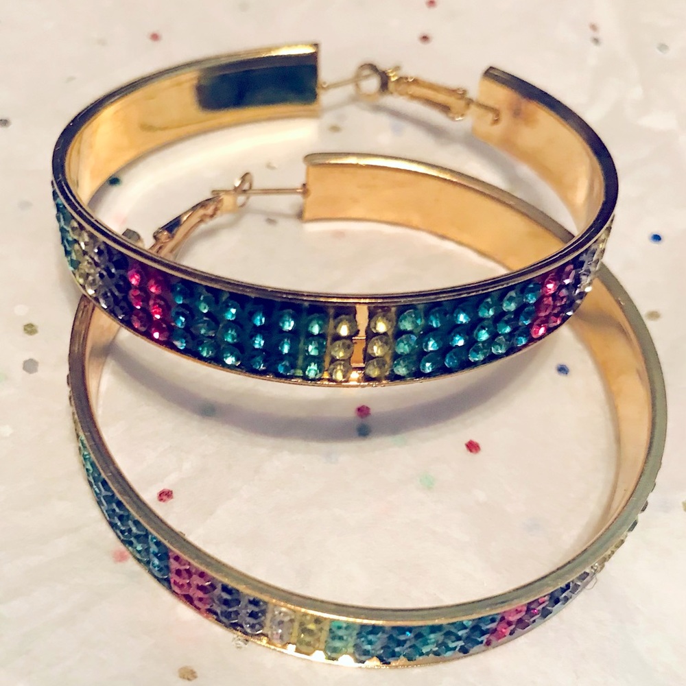 Rainbow 🌈 studded large hoop earrings.